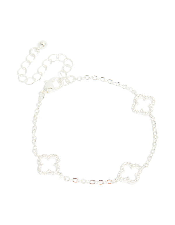Silver Plated Cubic Zirconia Outline Flower Bracelet