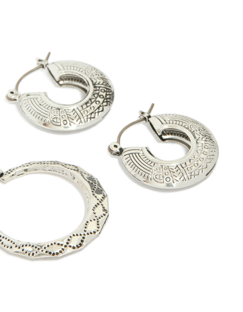 Antique Silver Textured Edged Hoop Earrings 3-Pack