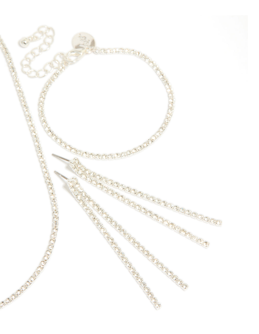 Silver Diamante Tennis Bracelet, Earrings & Necklace Pack
