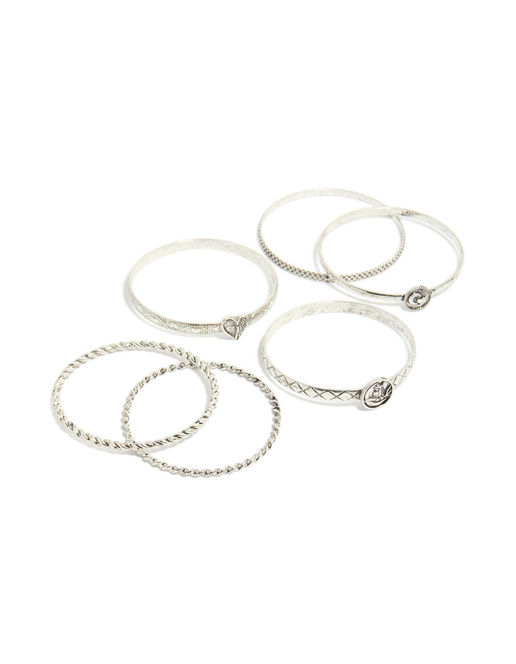 Silver Textured & Plain Bangles 6-Pack
