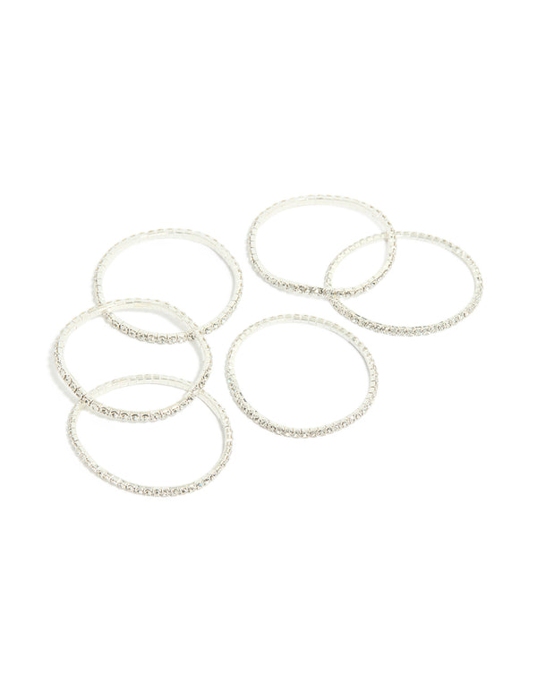 Featuring silver diamante stretch bracelets in an 8-pack front view