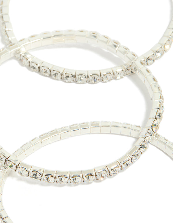 Showcasing diamante stretch bangles in silver 8-pack close up view