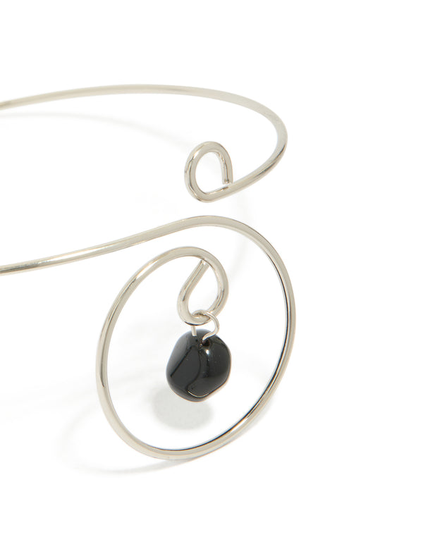 Silver Dainty Swirl Black Semi Precious Stone Arm Cuff
