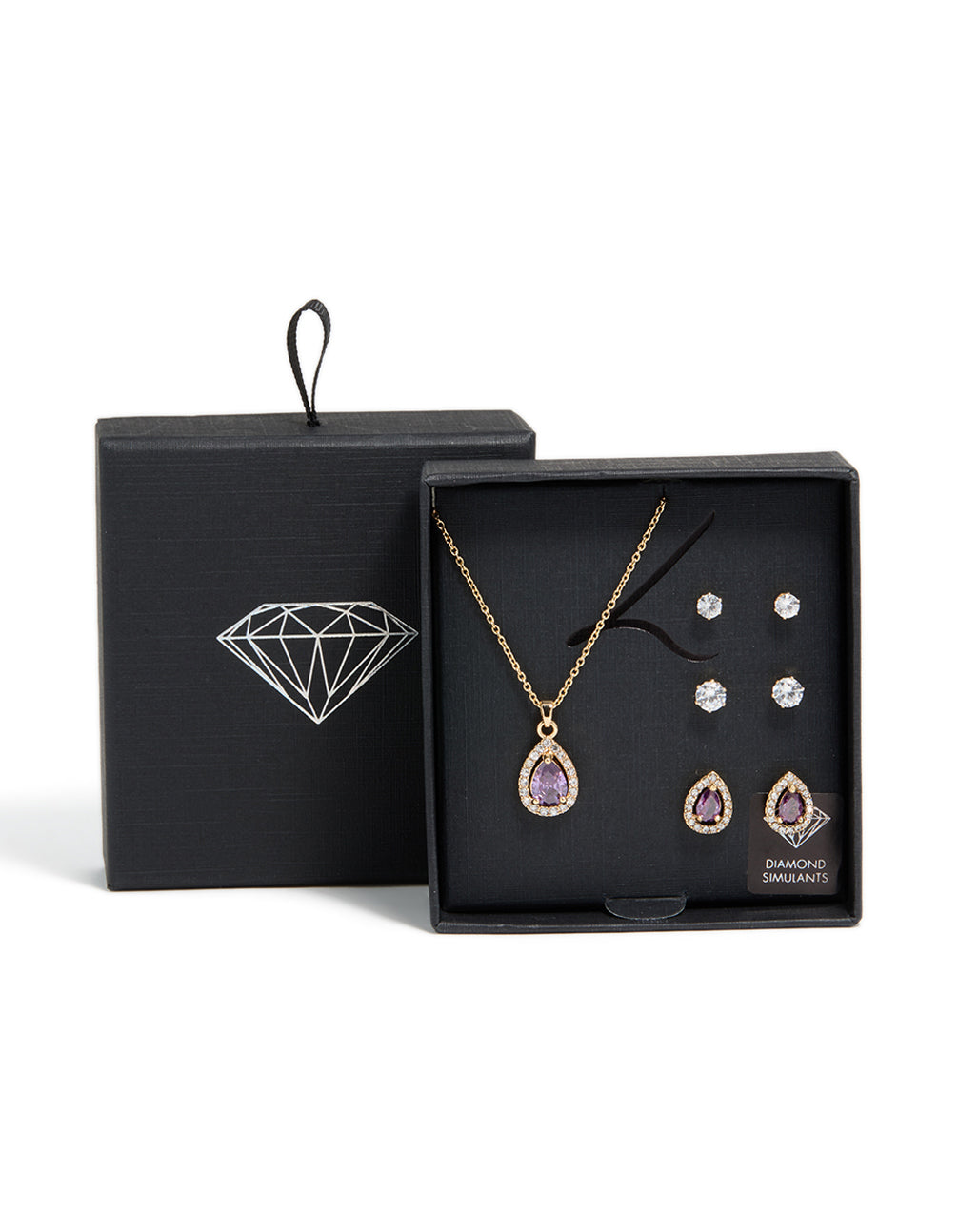 Gold Purple Cubic Zirconia Necklace & Earrings Set