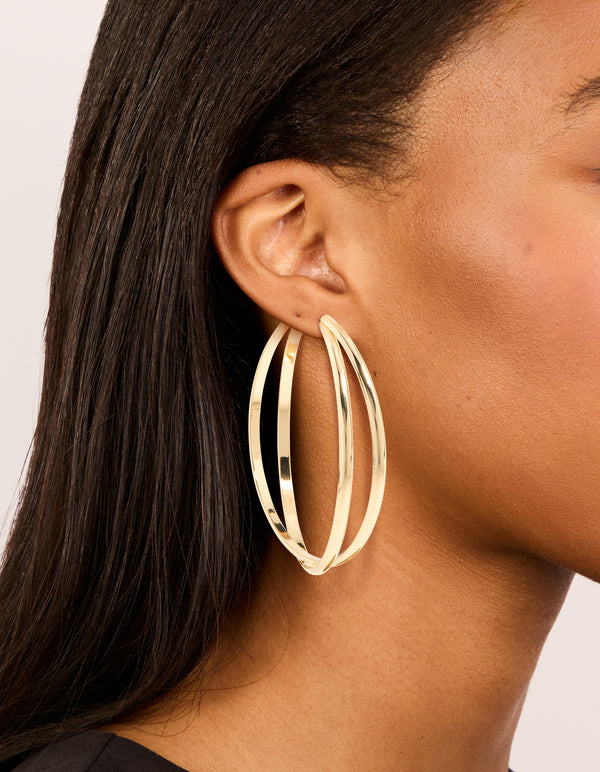 Gold Large Cross Over Hoop Earrings