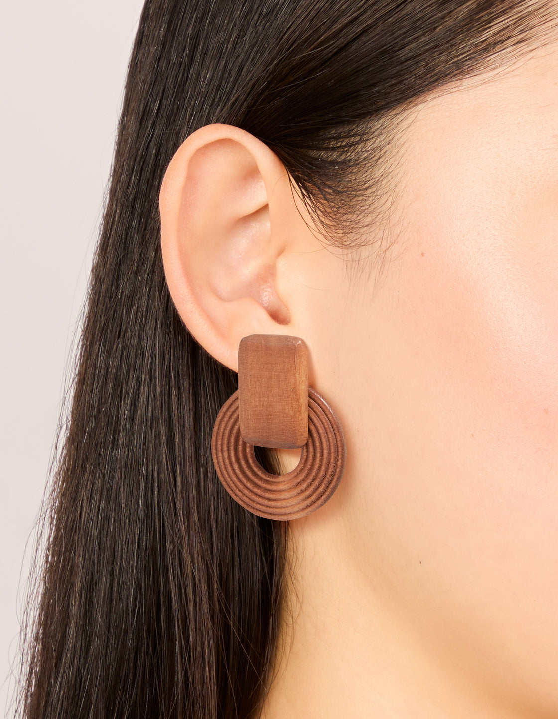 Wooden Textured Circle Drop Earrings