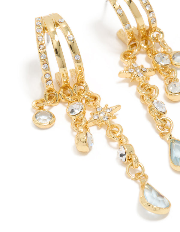 Gold & Blue Cubic Zirconia Illusion Cup Chain Earrings