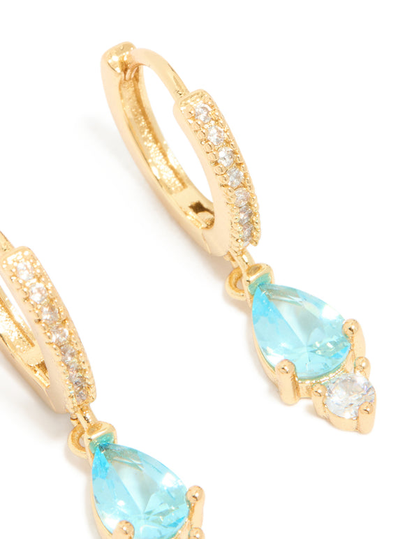 Gold Plated Plated Blue Cubic Zirconia Huggie Earrings