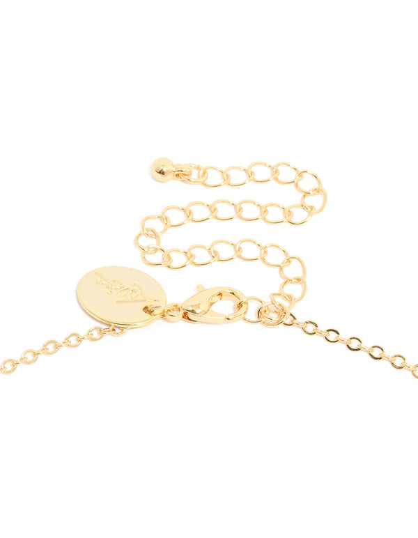 Presenting a gold plated light and dark blue cubic zirconia circle necklace with statement design clasp detail view
