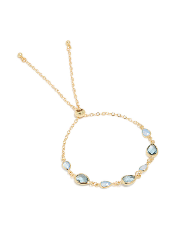 Gold Plated Deep Blue Cubic Zirconias Large Toggle Bracelet