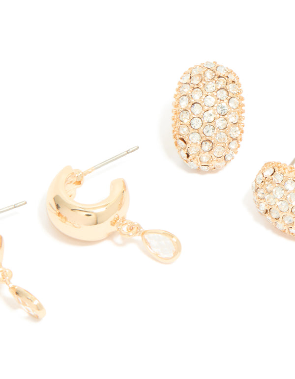 Gold Diamante Hoop Earrings 3-Pack
