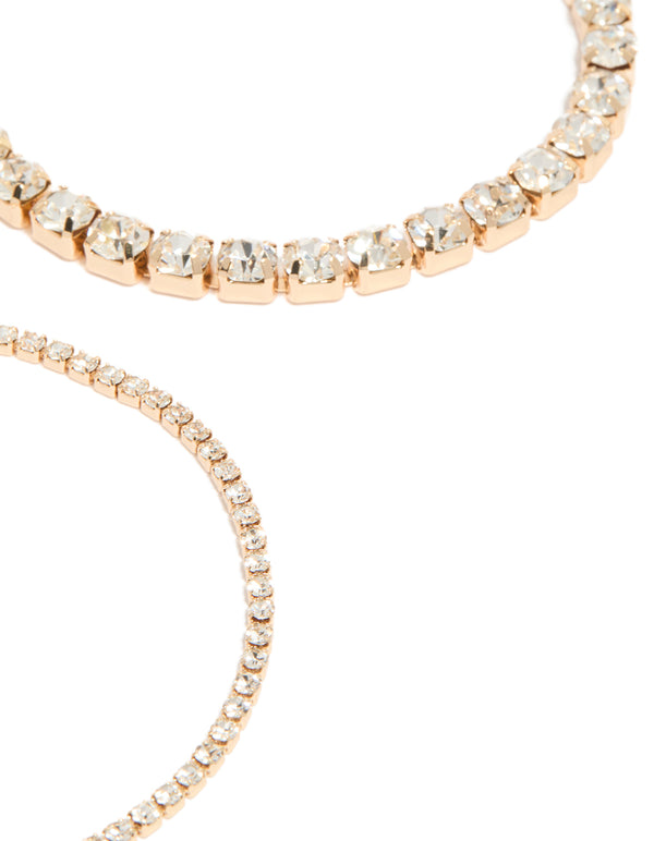 Gold Diamante Tennis Bracelets 3-Pack