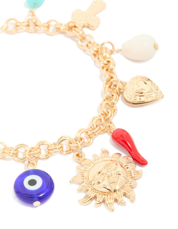 Gold Evil Eye & Chilli Charm Bracelet