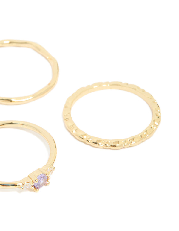 Gold Plated Aqua Cubic Zirconia Rings 5-Pack