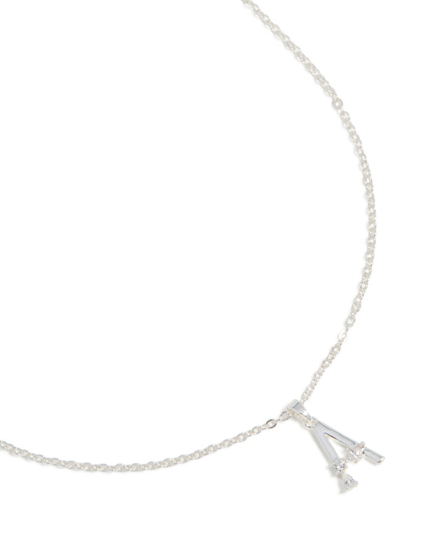 Silver Plated Thin Cubic Zirconia Letter A Necklace