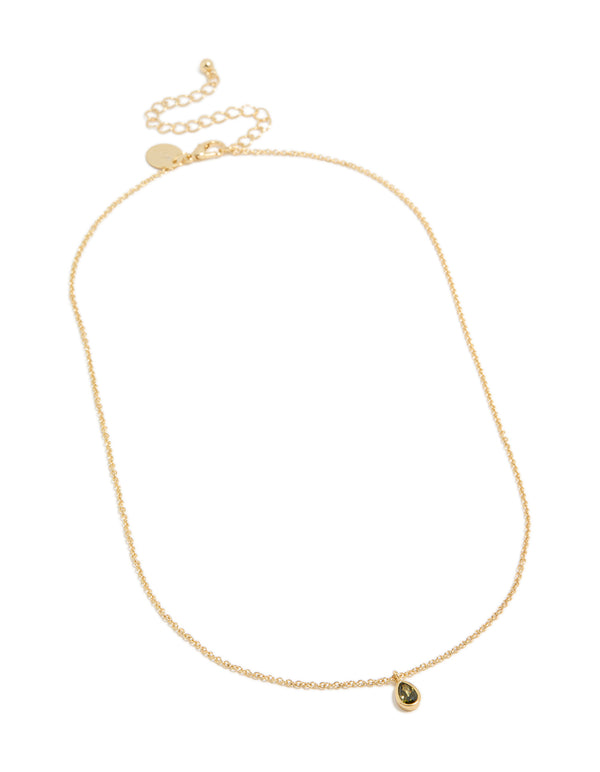 Presenting a gold plated august birthstone necklace with pendant featuring cubic zirconia front view