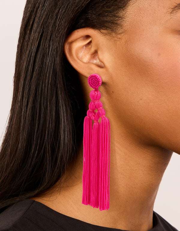 Hot Pink Fabric Tassel Drop Earrings