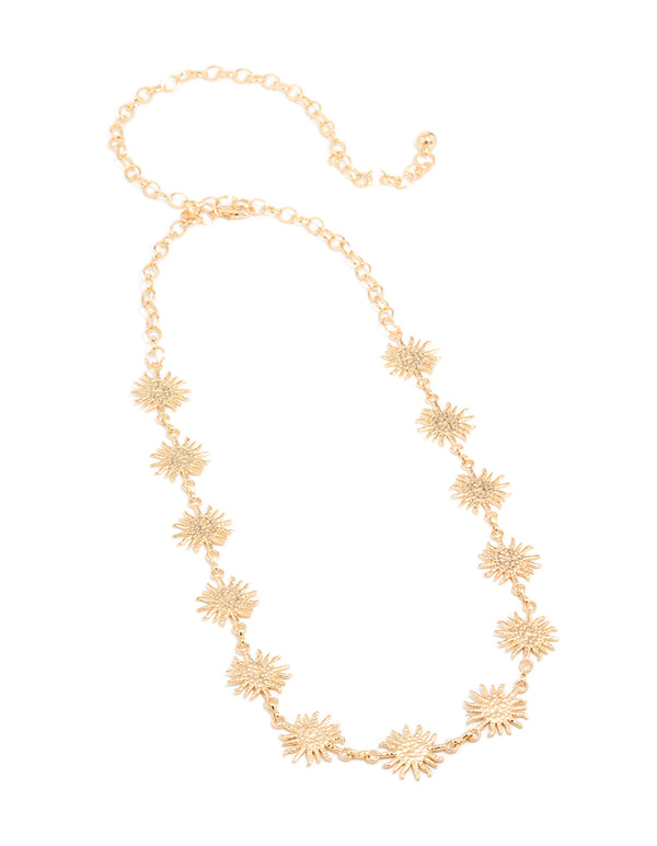 Featuring an embellished sun gold statement waisted belt in a front view