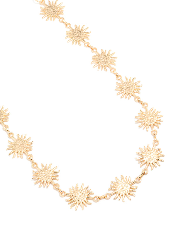 Discover this embellished sun gold statement waisted belt in a side view
