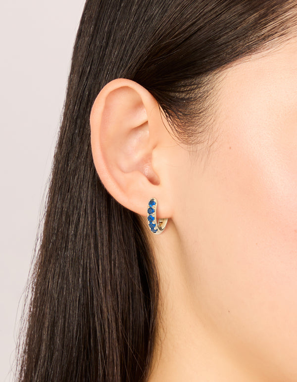 Gold Dark Blue Cubic Zirconia Small Clicker Earrings