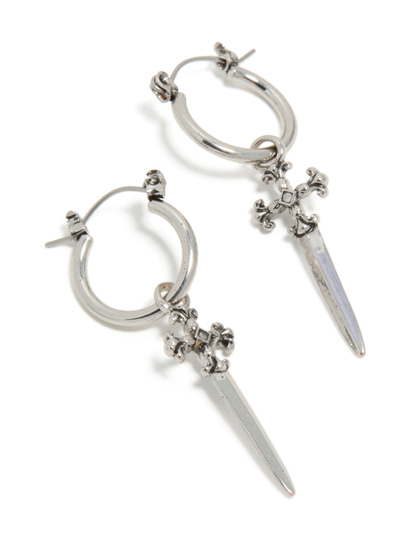 Silver Dagger Hoop Earrings