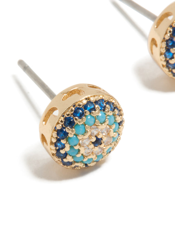 Gold Cubic Zirconia Evil Eye Stud Earrings