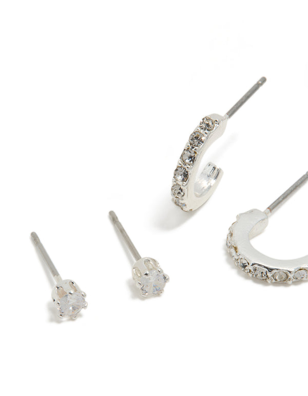 Silver Swan Stud & Classic Stud Earrings 3-Pack