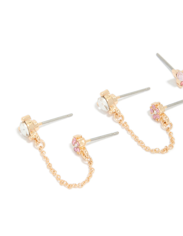 Gold Diamante Butterfly & Chain Earrings Pack