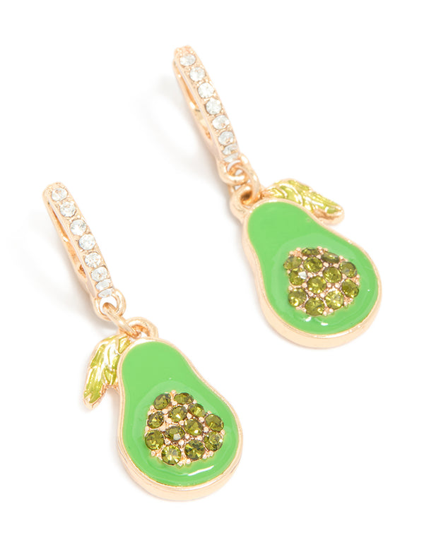 Gold Diamante Avocado Huggie Earrings