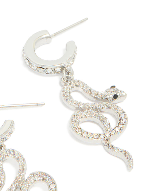 Silver Diamante Snake Huggie Earrings