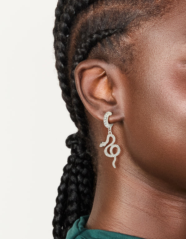 Silver Diamante Snake Huggie Earrings