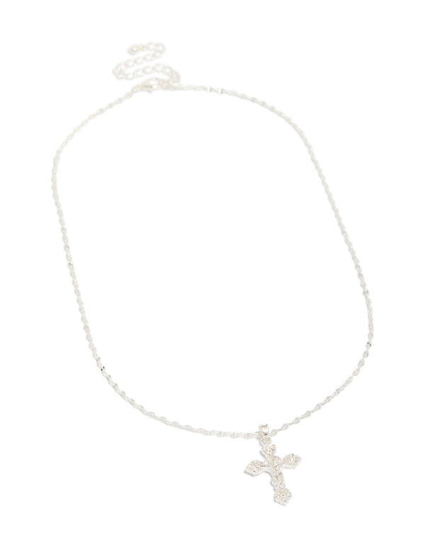 Silver Plated Vintage Cross Pendant Necklace
