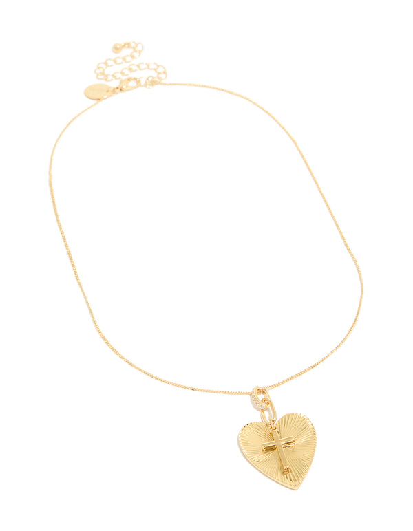 Gold Plated Cubic Zirconia Heart Cross Necklace