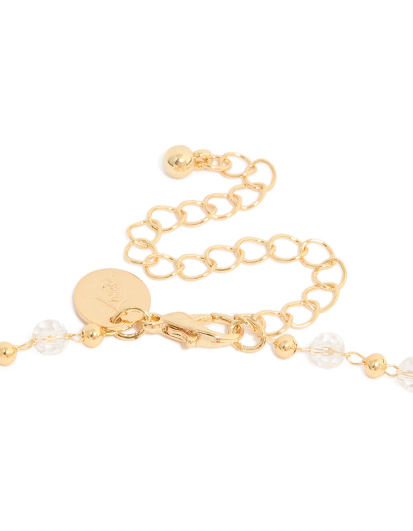Gold Plated Dainty Beaded Rosary Cross Y-Necklace