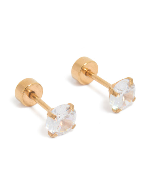 Kids Gold Plated Surgical Steel Cubic Zirconia Flat Back Studs