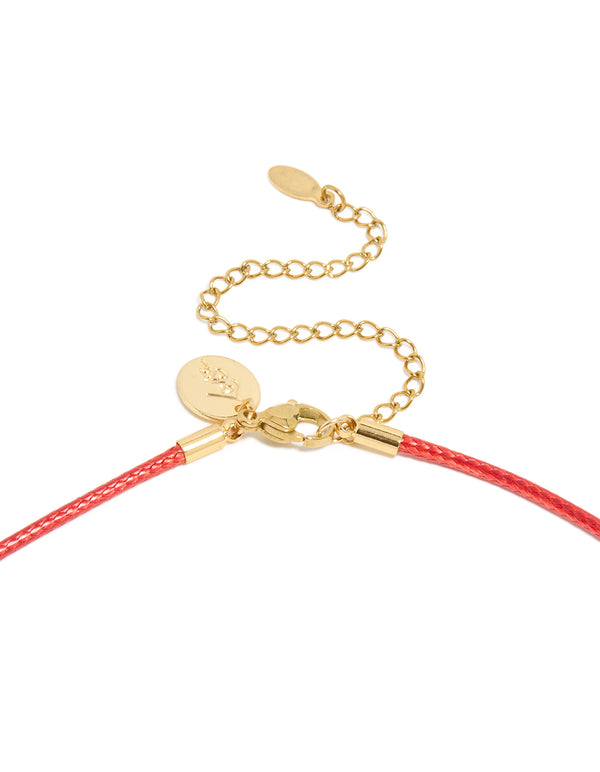 Waterproof Gold Plated Stainless Steel Pear Cubic Zirconia Drop Pink Cord Necklace