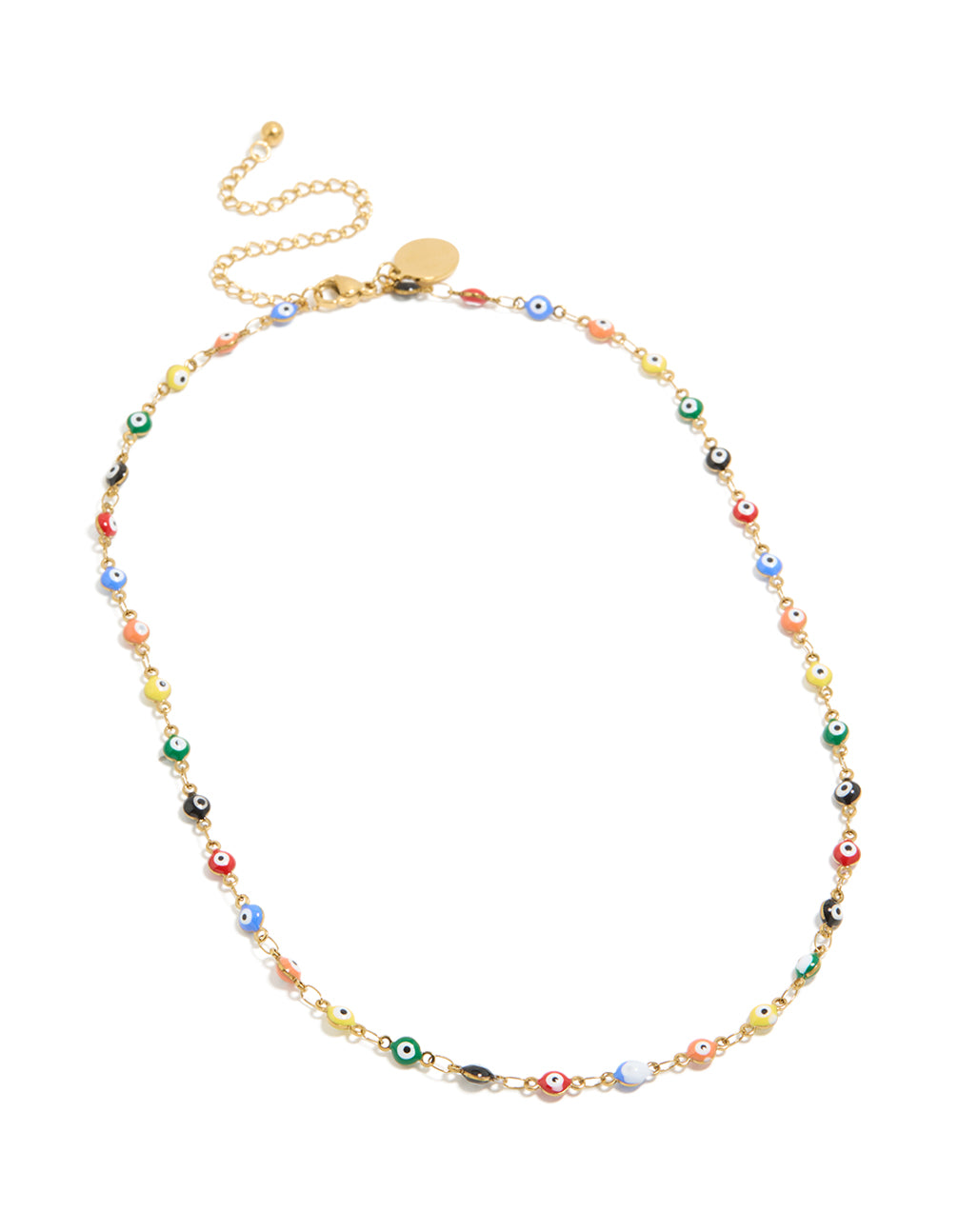 Waterproof Gold Plated Stainless Steel Multicoloured Evil Eye Charms Necklace