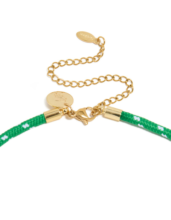 Waterproof Gold Plated Stainless Steel Half Tennis Half Green Cord Necklace