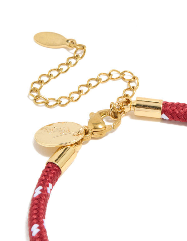 Waterproof Gold Plated Stainless Steel Half Tennis & Half Burgundy Cord Bracelet