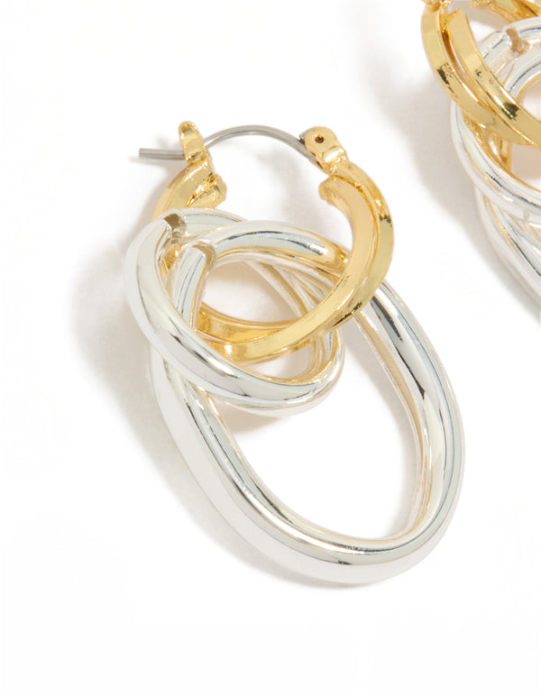 Mixed Metal Plated Double Link Illusion Hoop Earrings