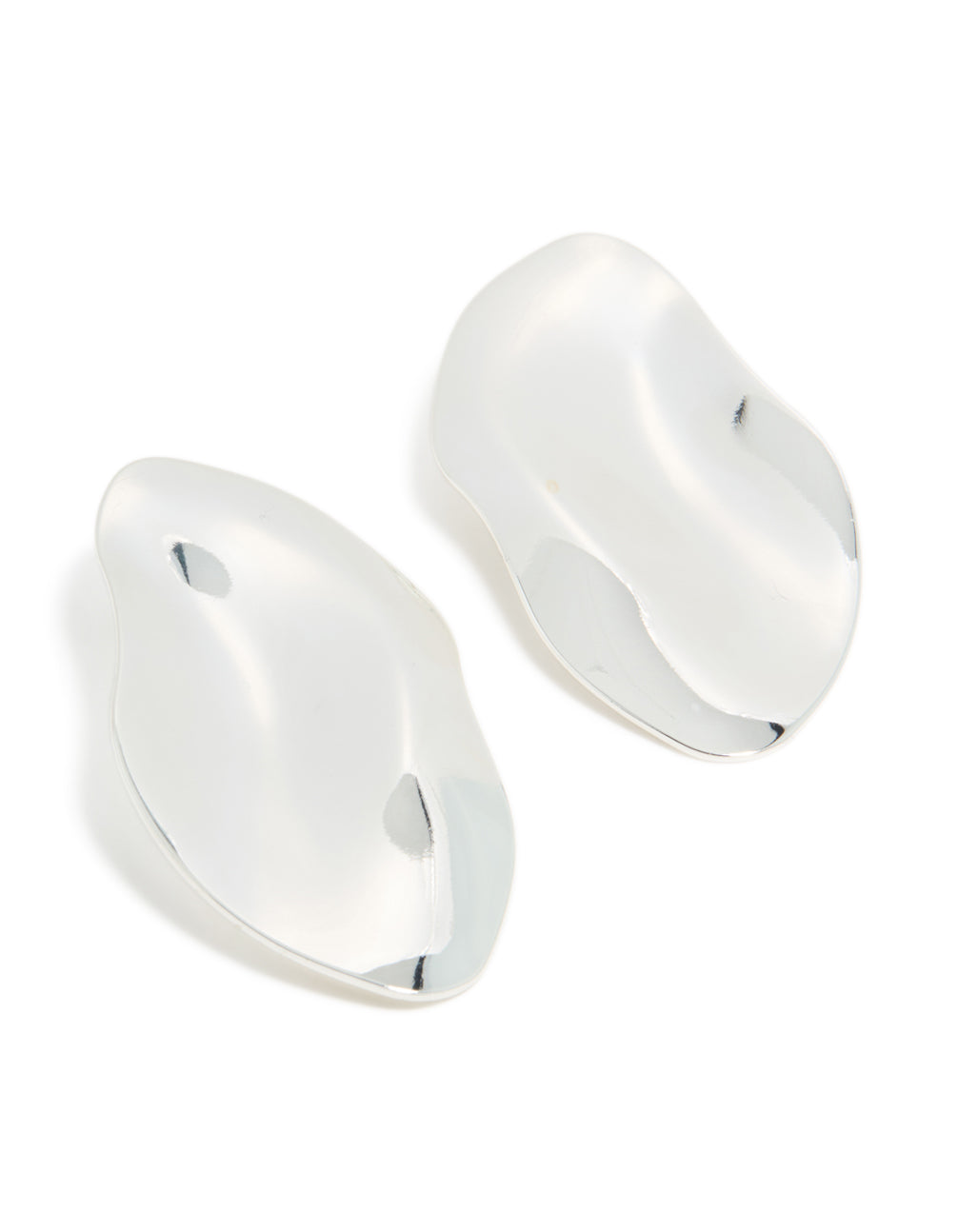 Featuring silver plated organic wrapped large oval earrings in chunky statement style front view