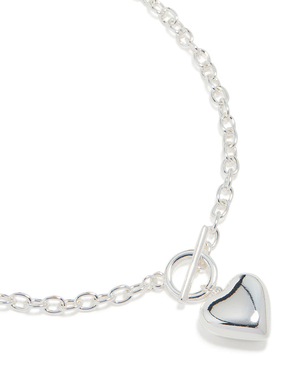 Silver Plated Heart Charm Fob Necklace