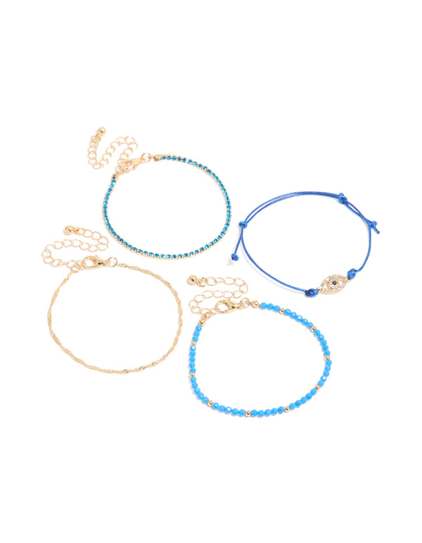Gold Cord & Beaded Celestial Bracelets 4-Pack