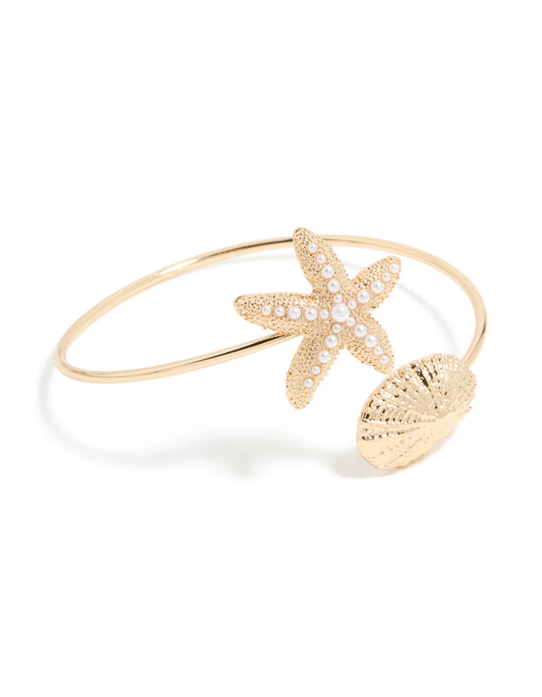 Gold Shell & Pearl Starfish Arm Cuff