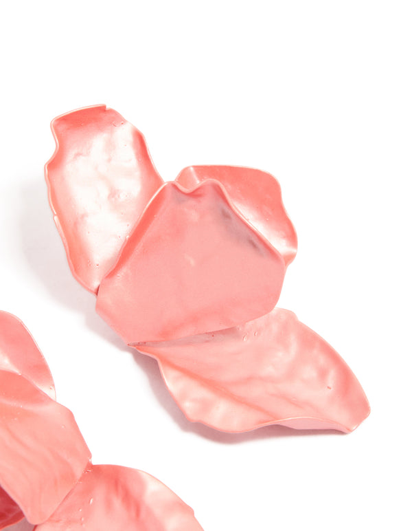 Light Pink Coated Metal Flower Petal Drop Earrings