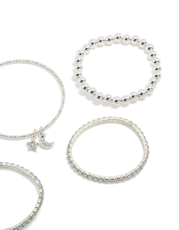 Kids Silver Diamante Celestial Bracelets 5-Pack