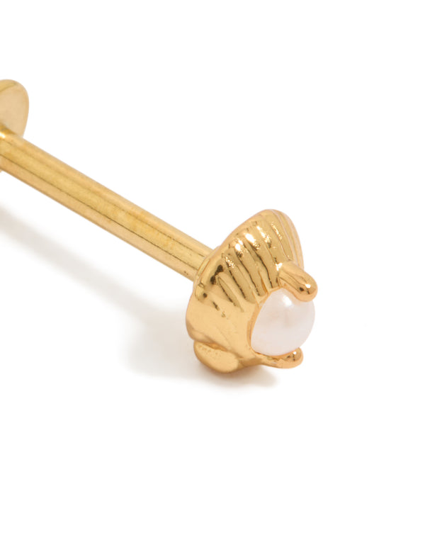 Gold Plated Surgical Steel Pearl Shell Single Flat Back Stud