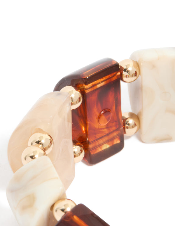 Brown & Cream Acrylic Beaded Stretch Bracelet