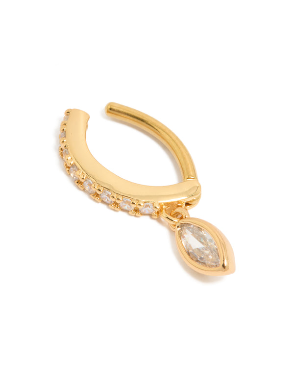 Designed with charm featuring cubic zirconia in surgical steel crafted from gold plated material belly view