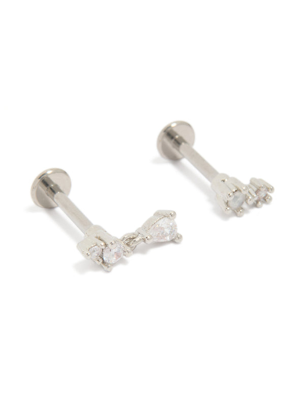 Titanium Cubic Zirconia Flower Drop Flat Back Studs 3- Pack